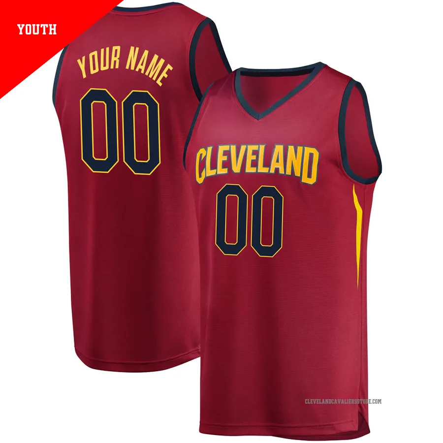 Custom ＃00 Cleveland Cavaliers Youth Wine Fast Break Jersey - Iconic Edition