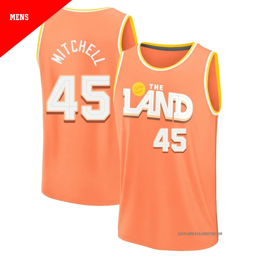 Donovan Mitchell ＃45 Cleveland Cavaliers 2025/26 Men's Fast Break Orange City Edition Jersey