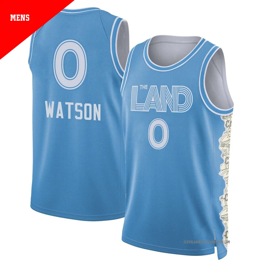 Peyton Watson ＃0 Cleveland Cavaliers Swingman 2024/25 Men's Light Blue City Edition Jersey
