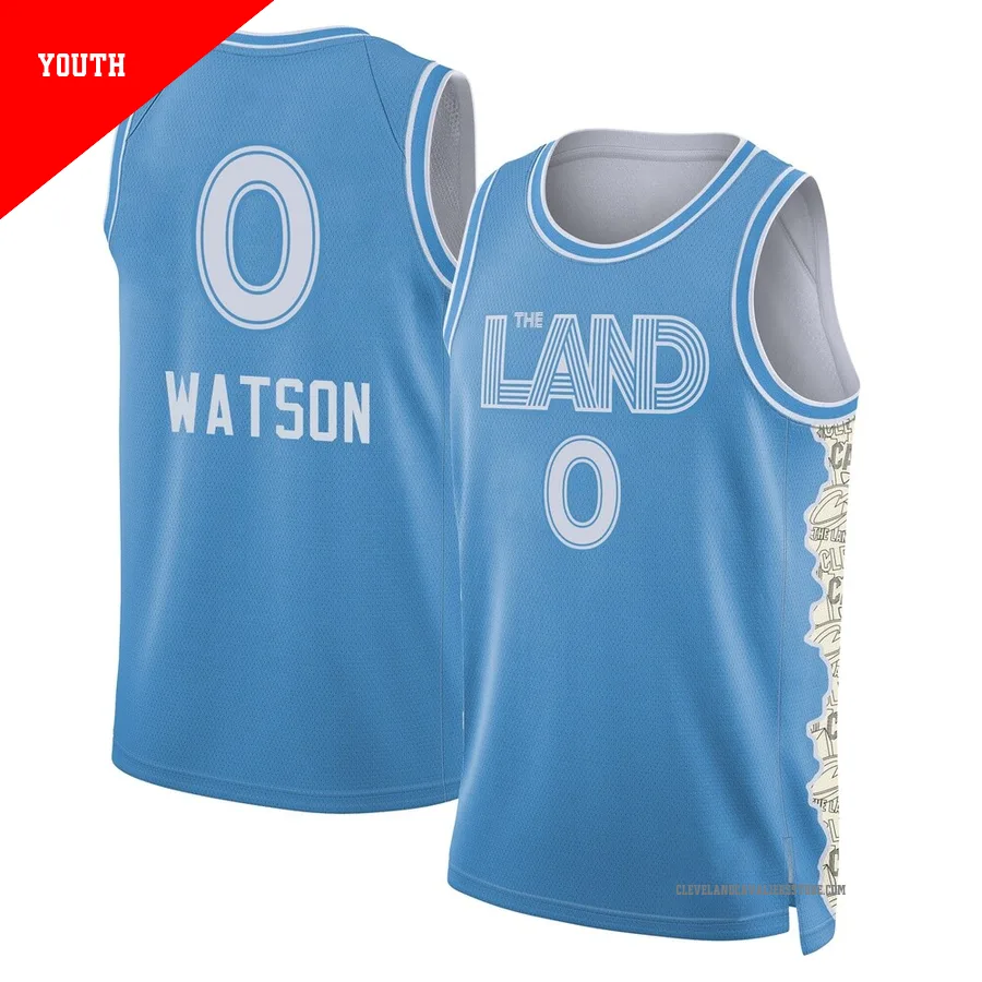 Peyton Watson ＃0 Cleveland Cavaliers Swingman 2024/25 Youth Light Blue City Edition Jersey
